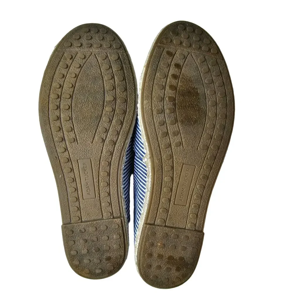 Adam Tucker Me Too Womens Sz 6 Stripe & Beige Leather Nautical Espadrilles Flat